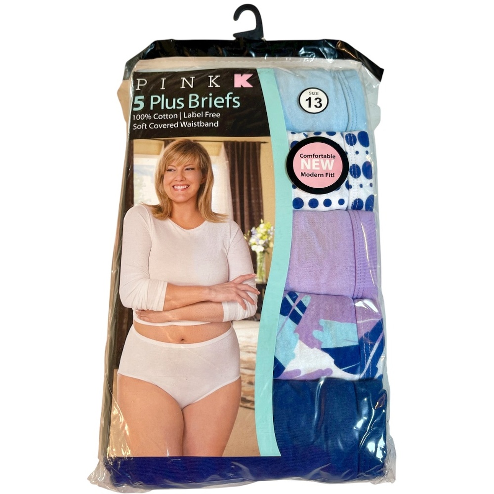 Kmart PINK Briefs Underwear Womens Plus Sz 13 Cotton 5 Pack Blue Purple Polka Do